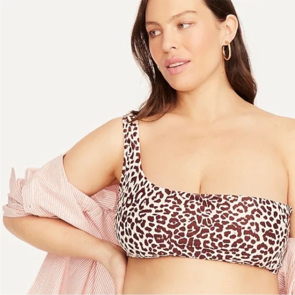 J. Crew One-Shoulder Bikini Top in Leopard Print Size 2X NWT - Picture 2 of 4